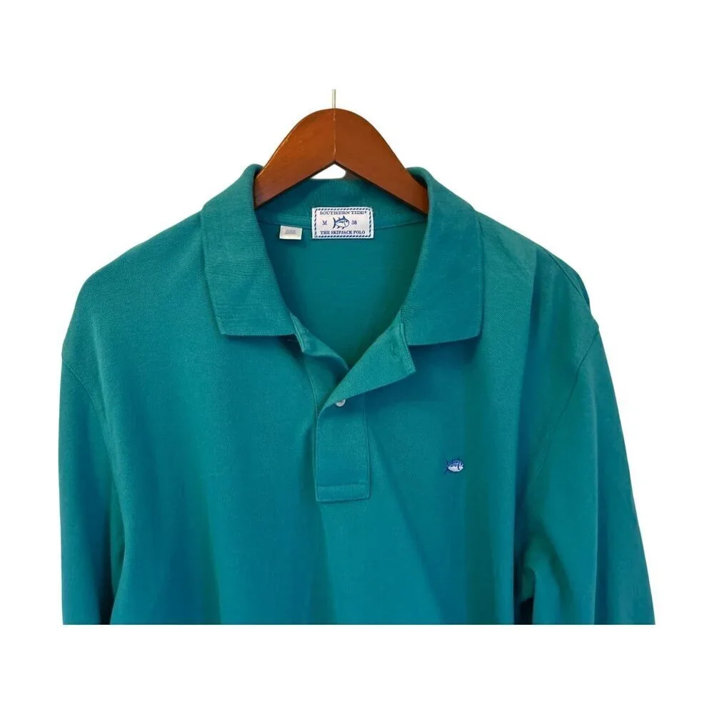 Southern Tide Polo Long Shirt Mens Medium Blue Green Skipjack Logo Size Med